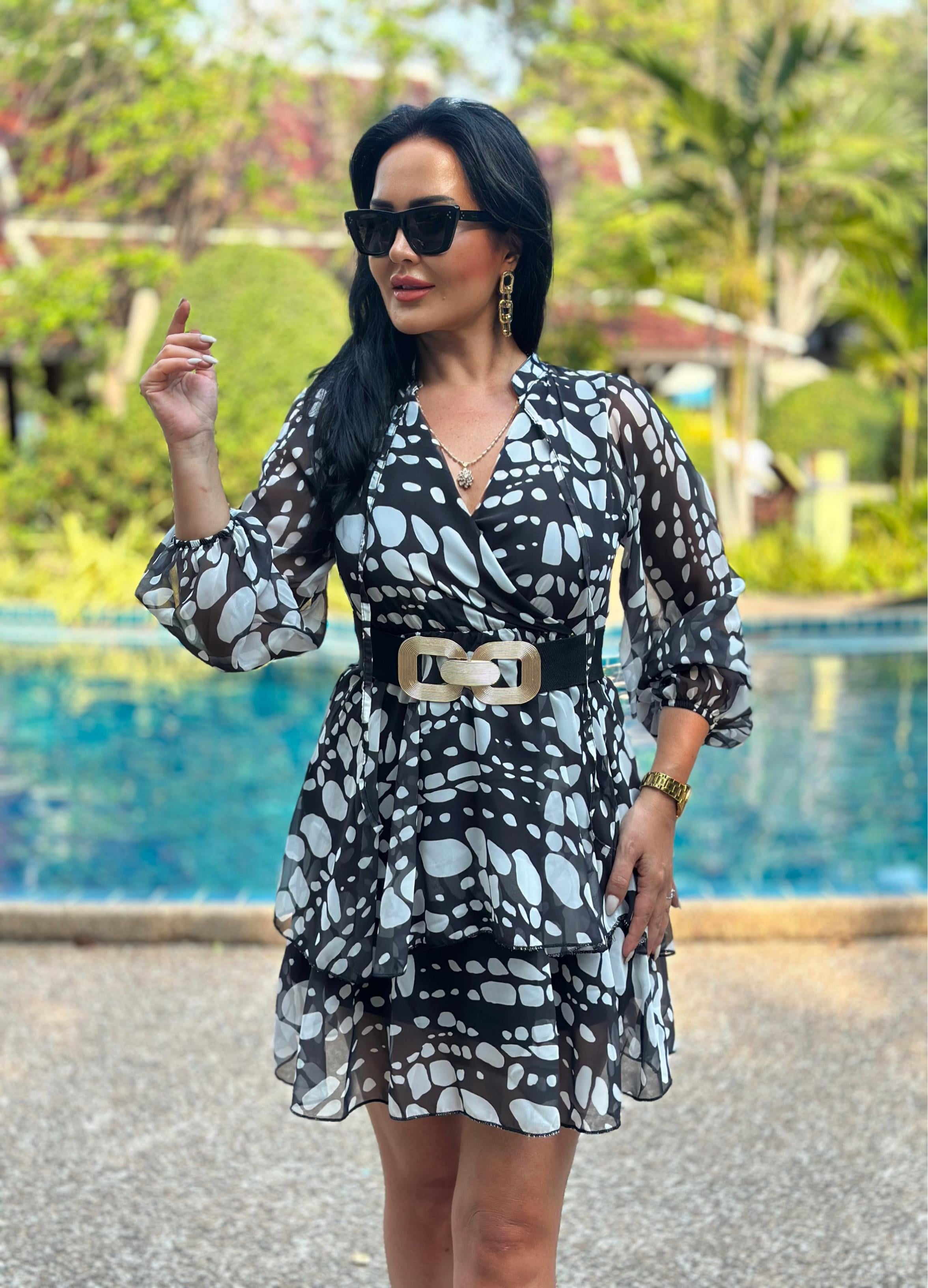 4447  Puantiye  şifon mini elbisedef45ty54y5