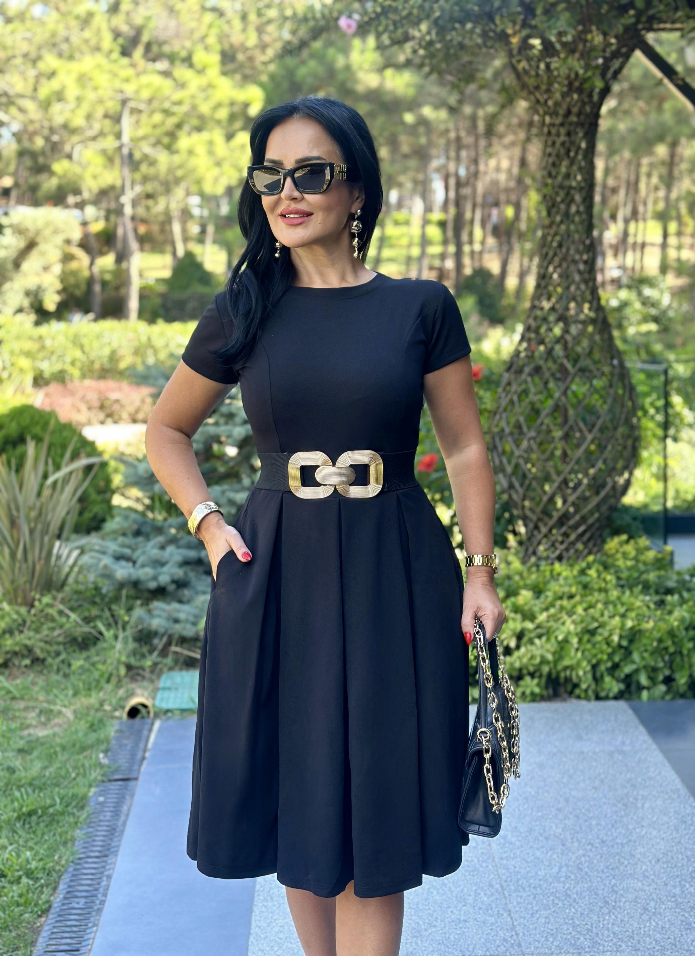 4559 Siyah Bisiklet Yaka Elbise4559