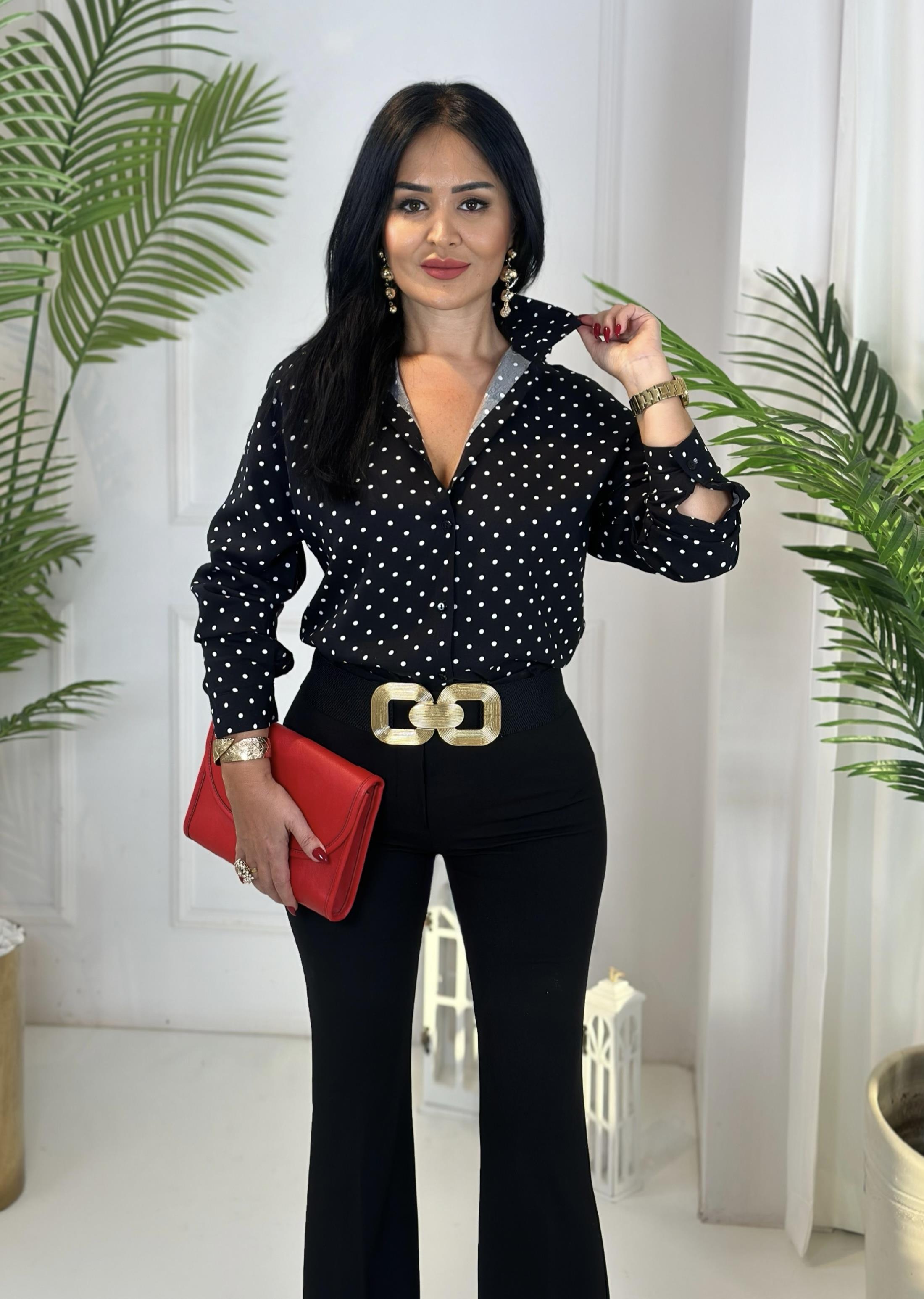 4573 Siyah Üzeri   Beyaz Puantiyeli Gömlek