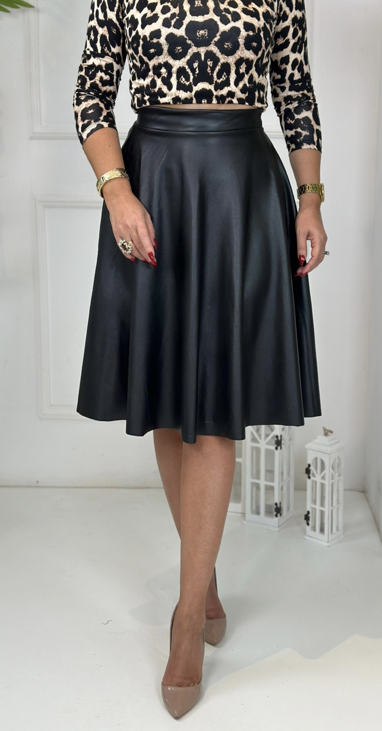 4600 Meri  Deri Siyah Kloş Etek4600