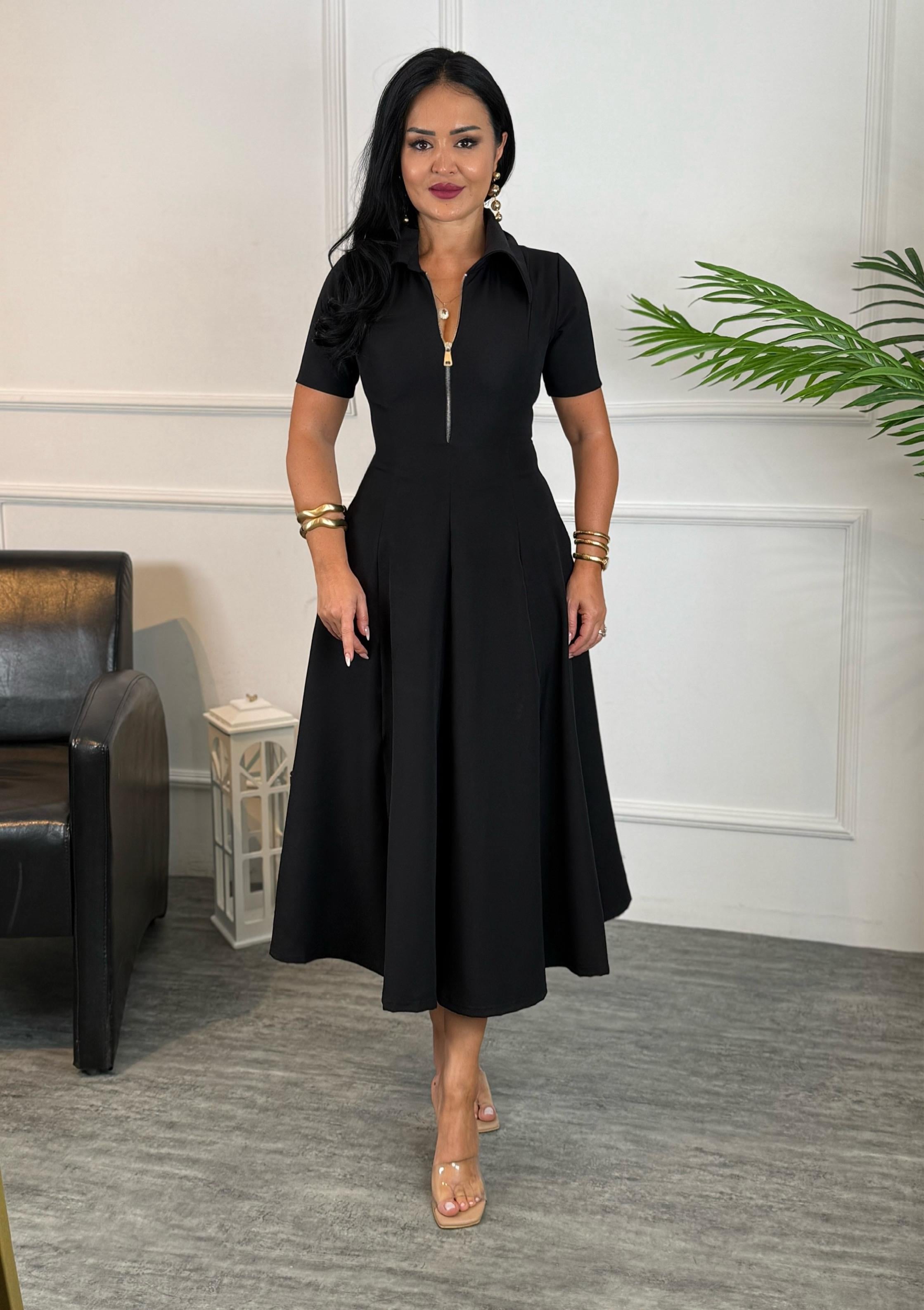 4732  Wear fermuarlı siyah  elbise4732