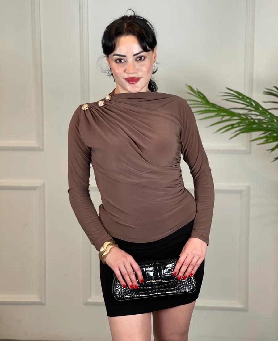 4786  Valonya Düğmeli Bluz4786