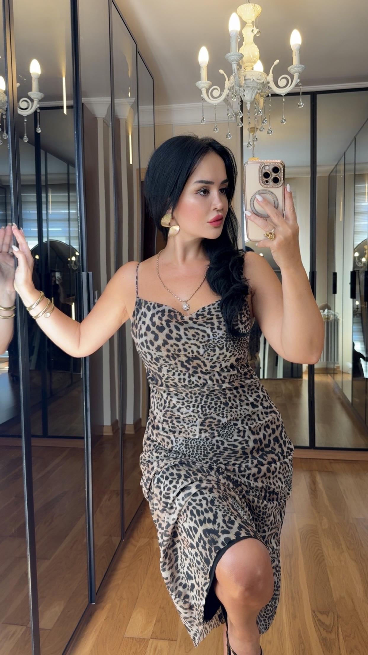 4812 Adelina leopar şifon elbise4812 