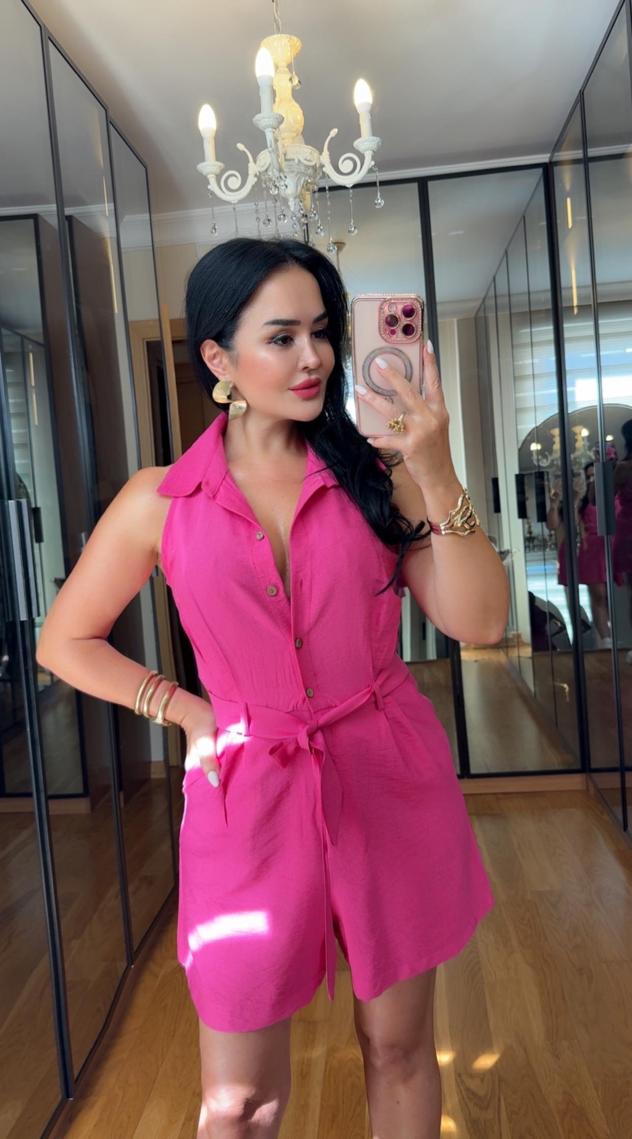 4813 Mia pembe şort tulum4813