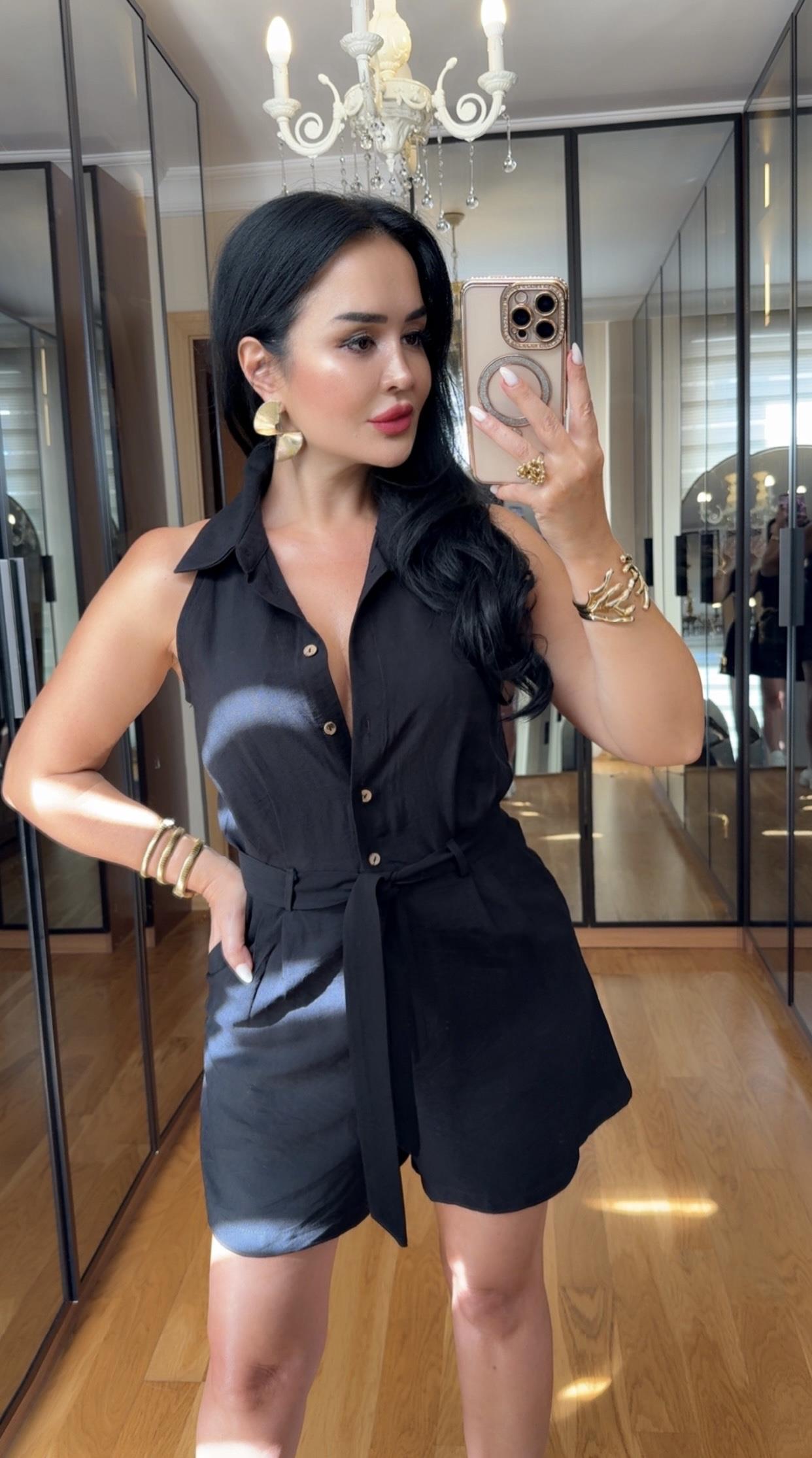 4813 Mia siyah şort tulum4813