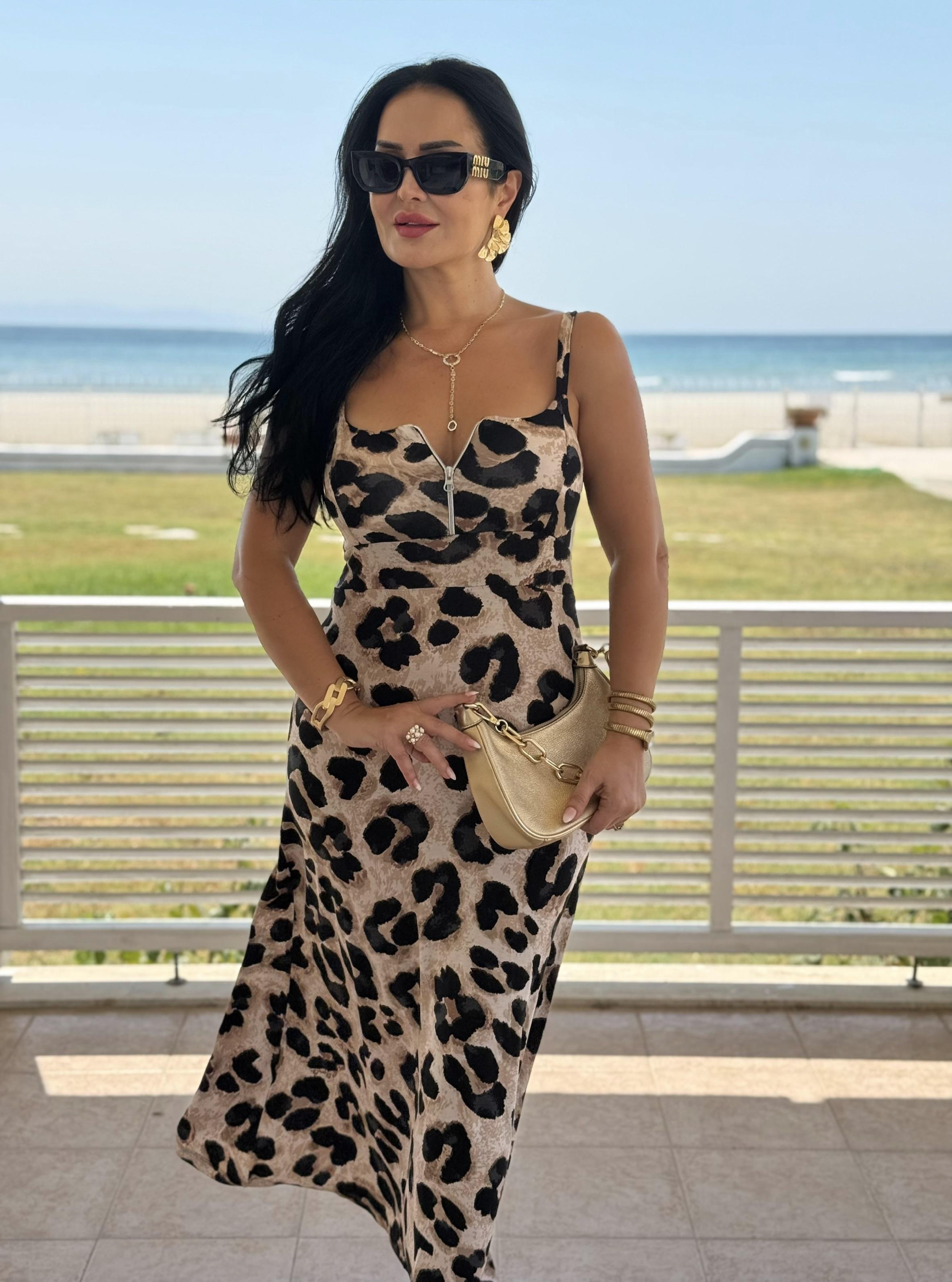 4815 Melody Leopar   Fermuarlı Elbise4815