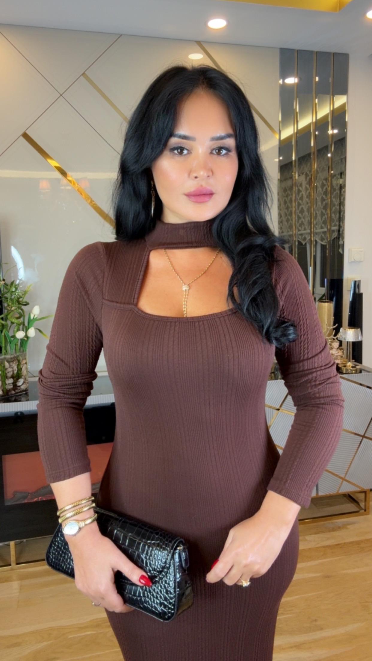 4861 Roza kahverengi elbise4861