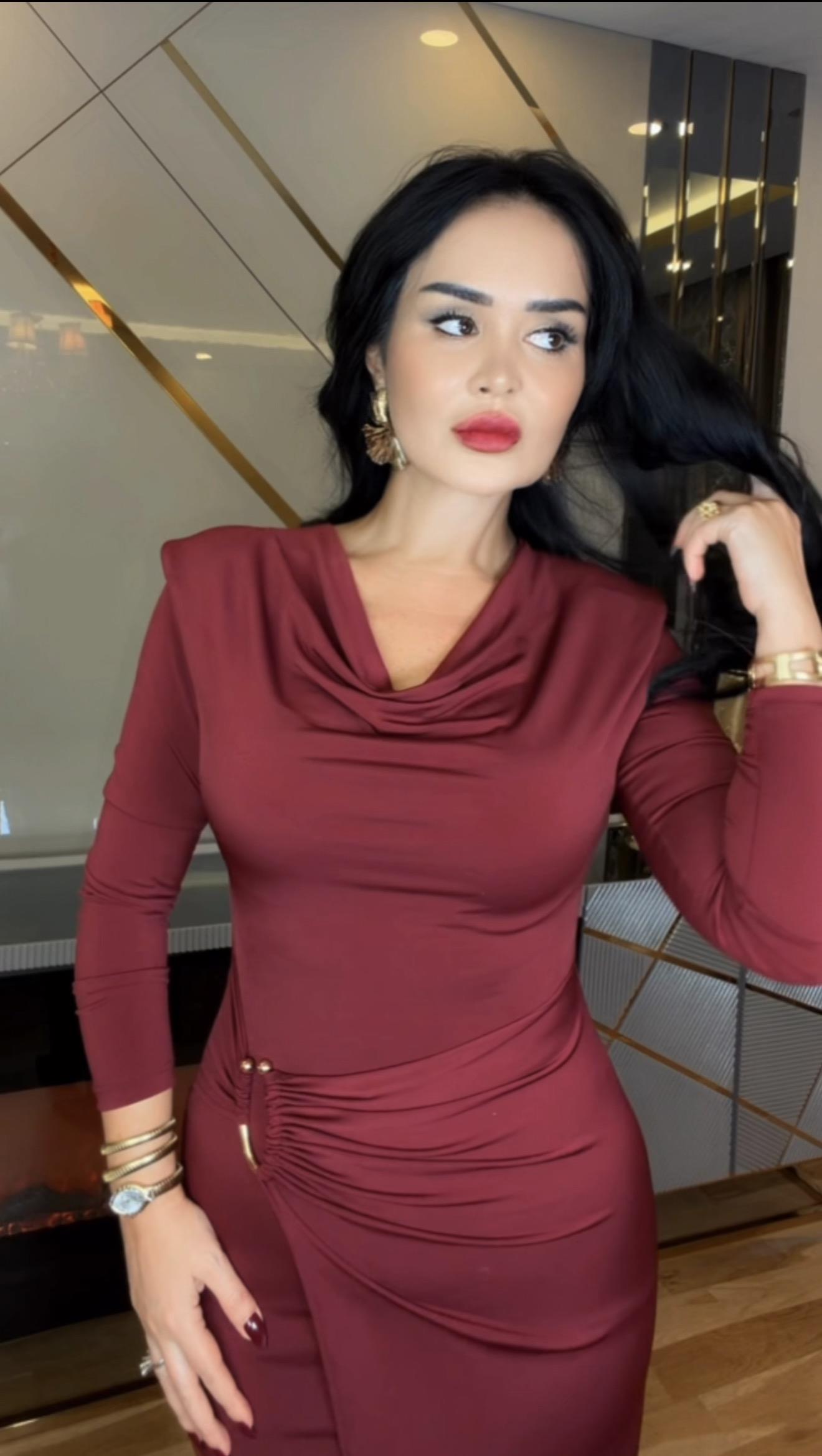 4884 Mavren bordo elbise4884