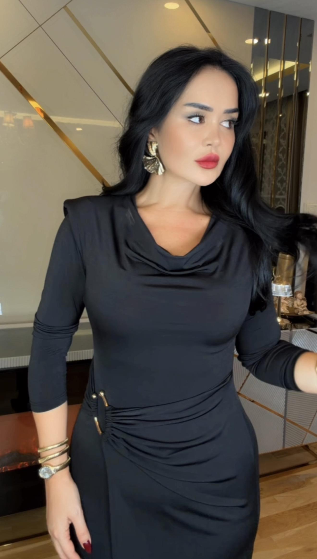 4884 Mavren siyah elbise4884