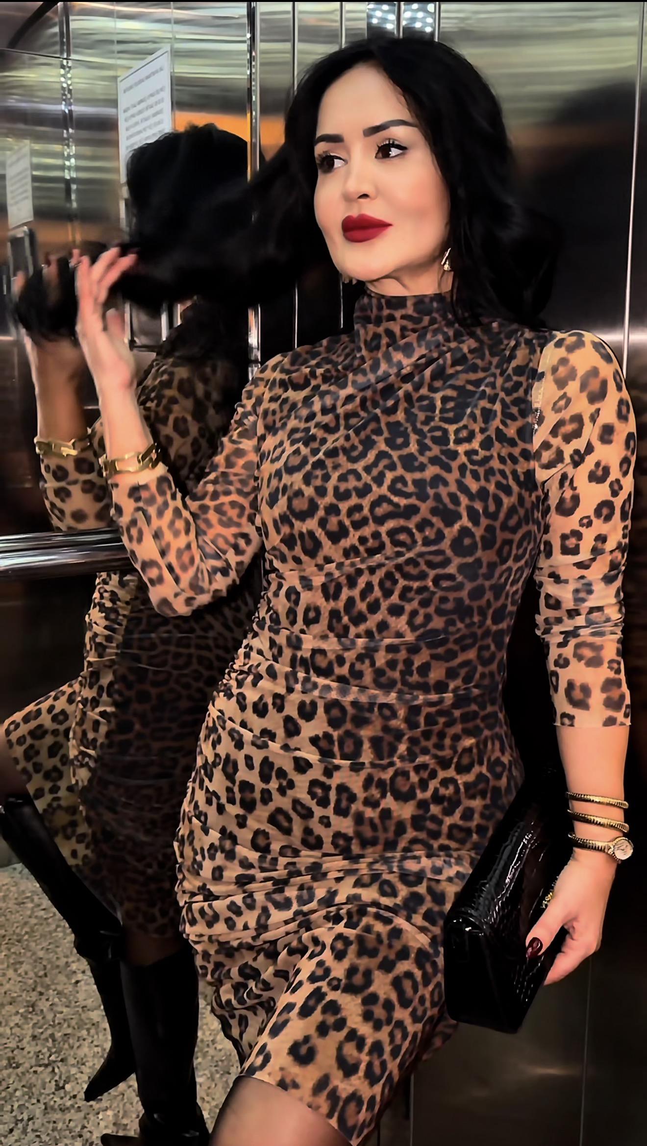 4886 Molin leopar tül elbise4886