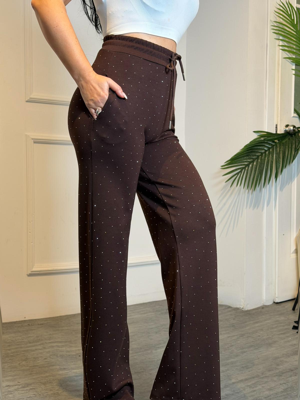 4947 Amelia taşlı kahverengi eşofman4947