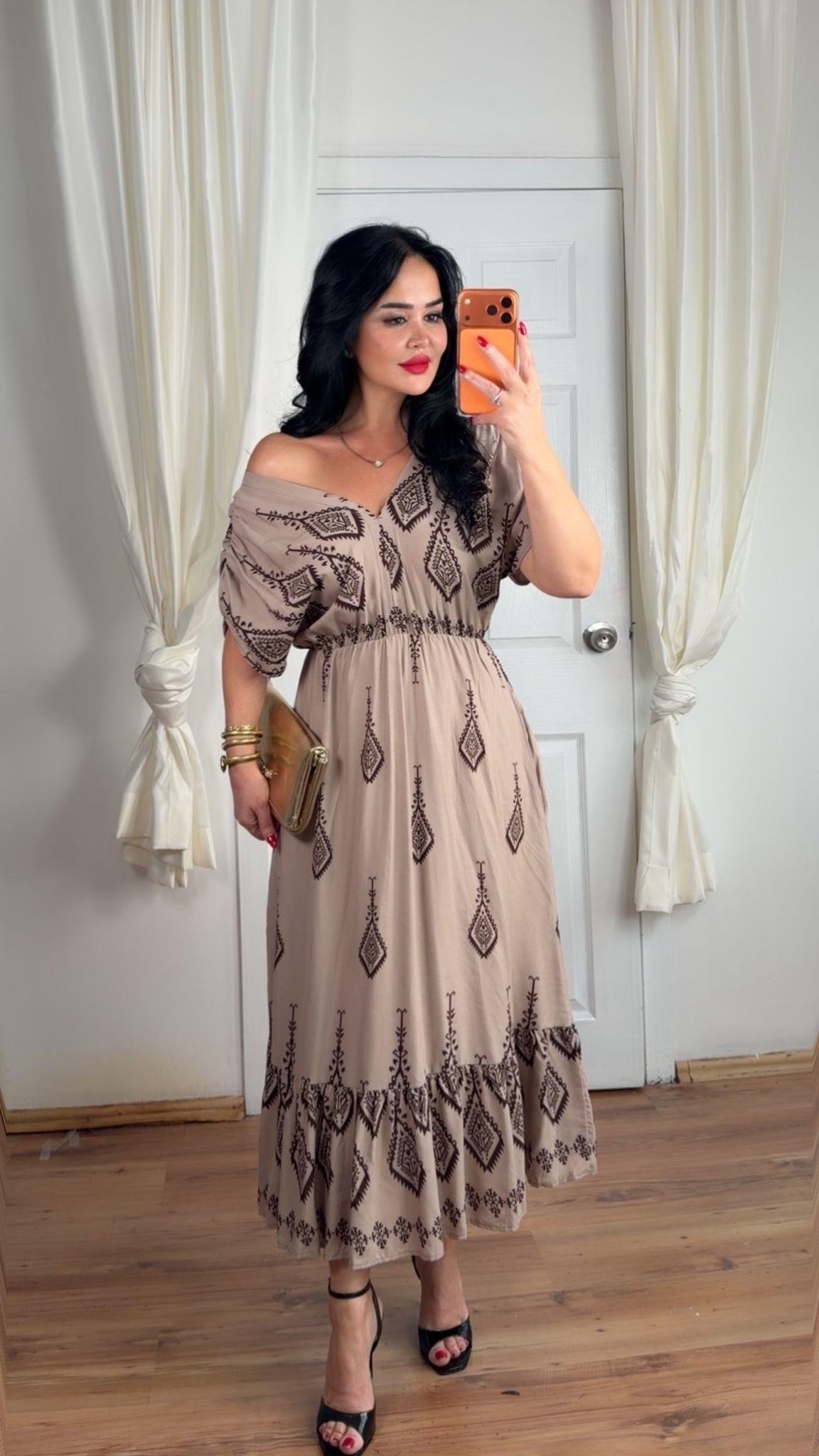 5012 Bloom kahverengi desenli elbise5012
