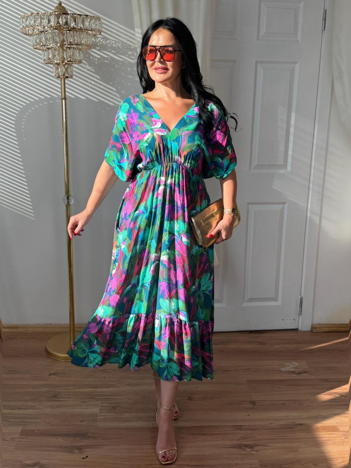 5012 Bloom renkli desenli elbise5012