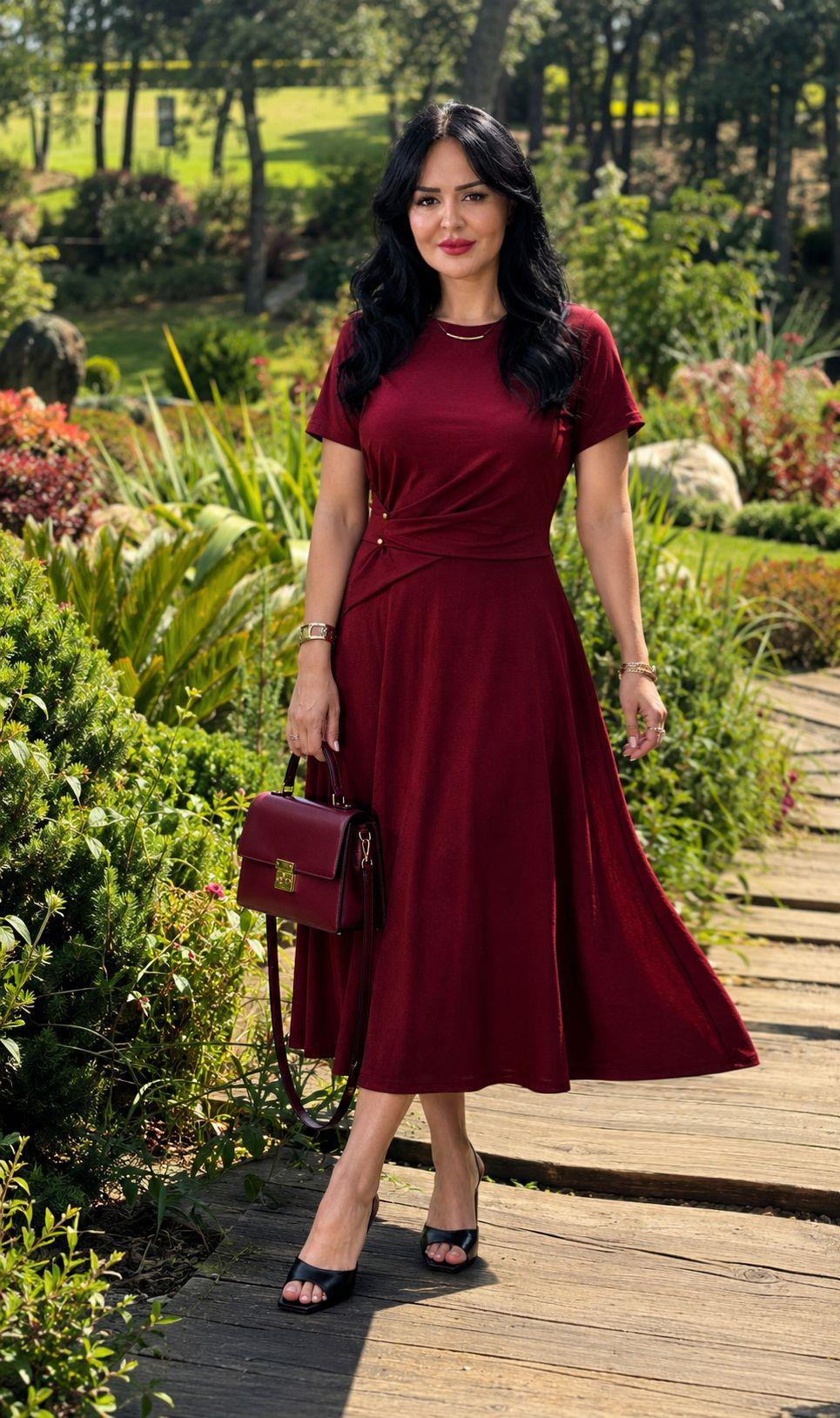 5024 Olien Bordo Elbise5024