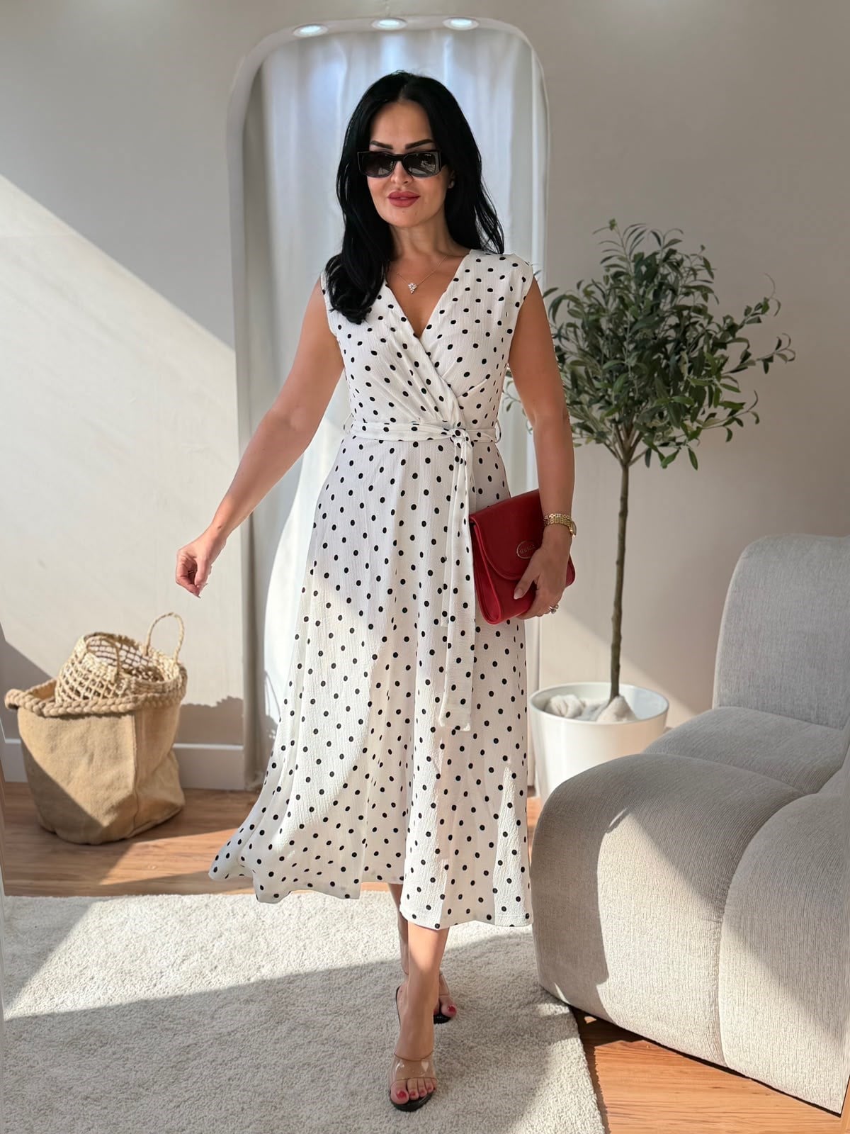 5036 Blair Puantiyeli Beyaz Elbise5036