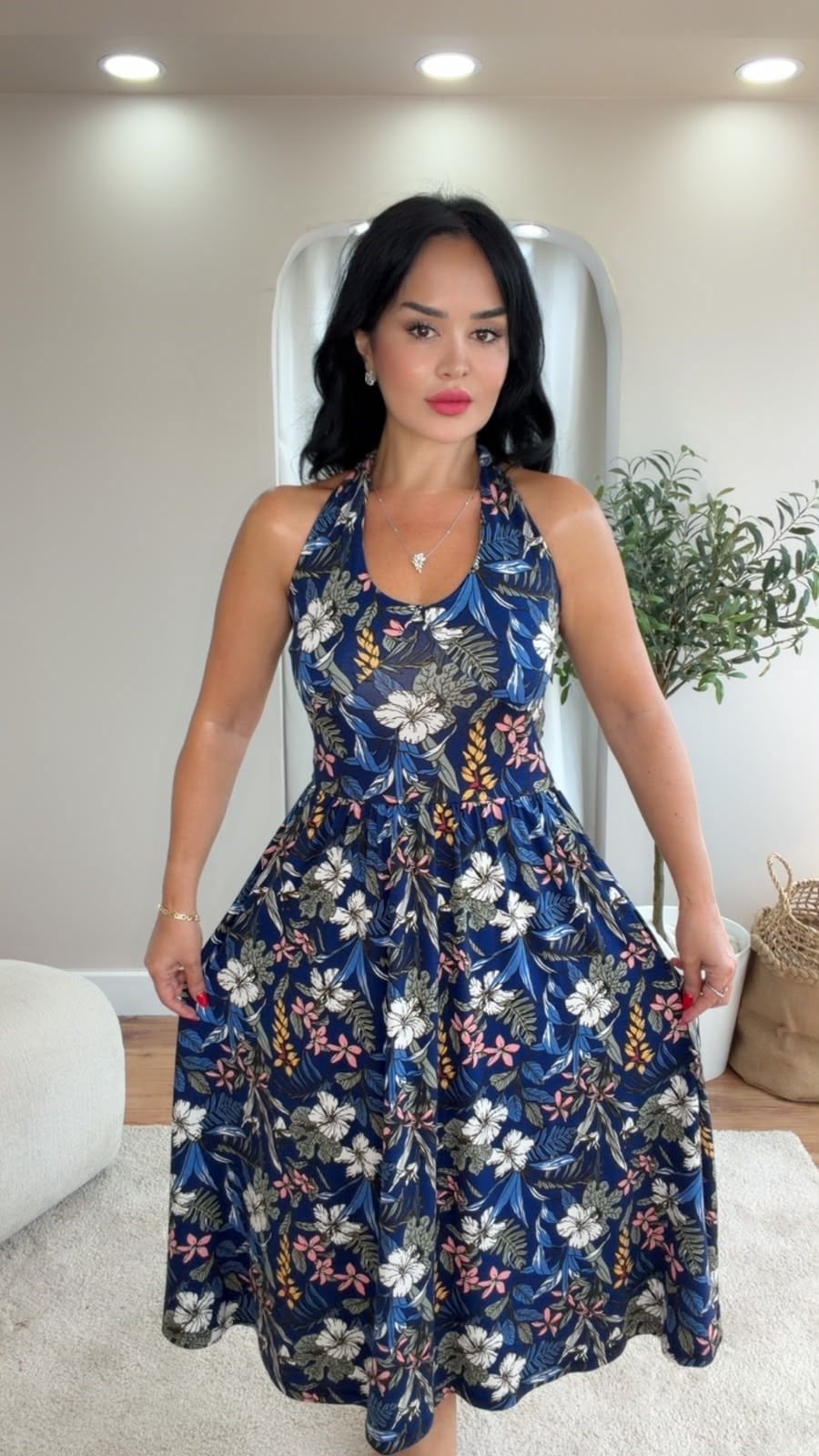 5044 Alina Lacivert Desenli Elbise5044