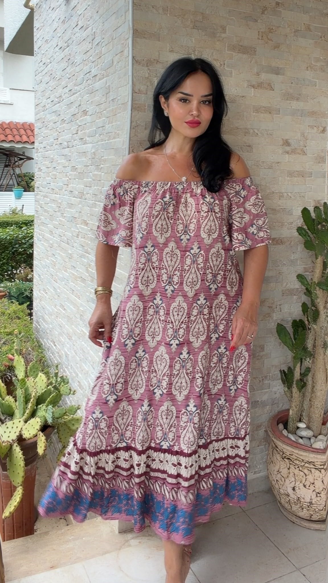 5057 Mabel Pembe  Desenli Elbise5057