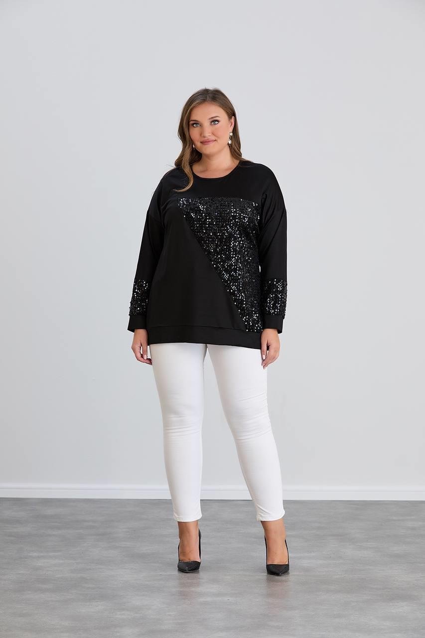 Lance Siyah Payetli BluzCRV