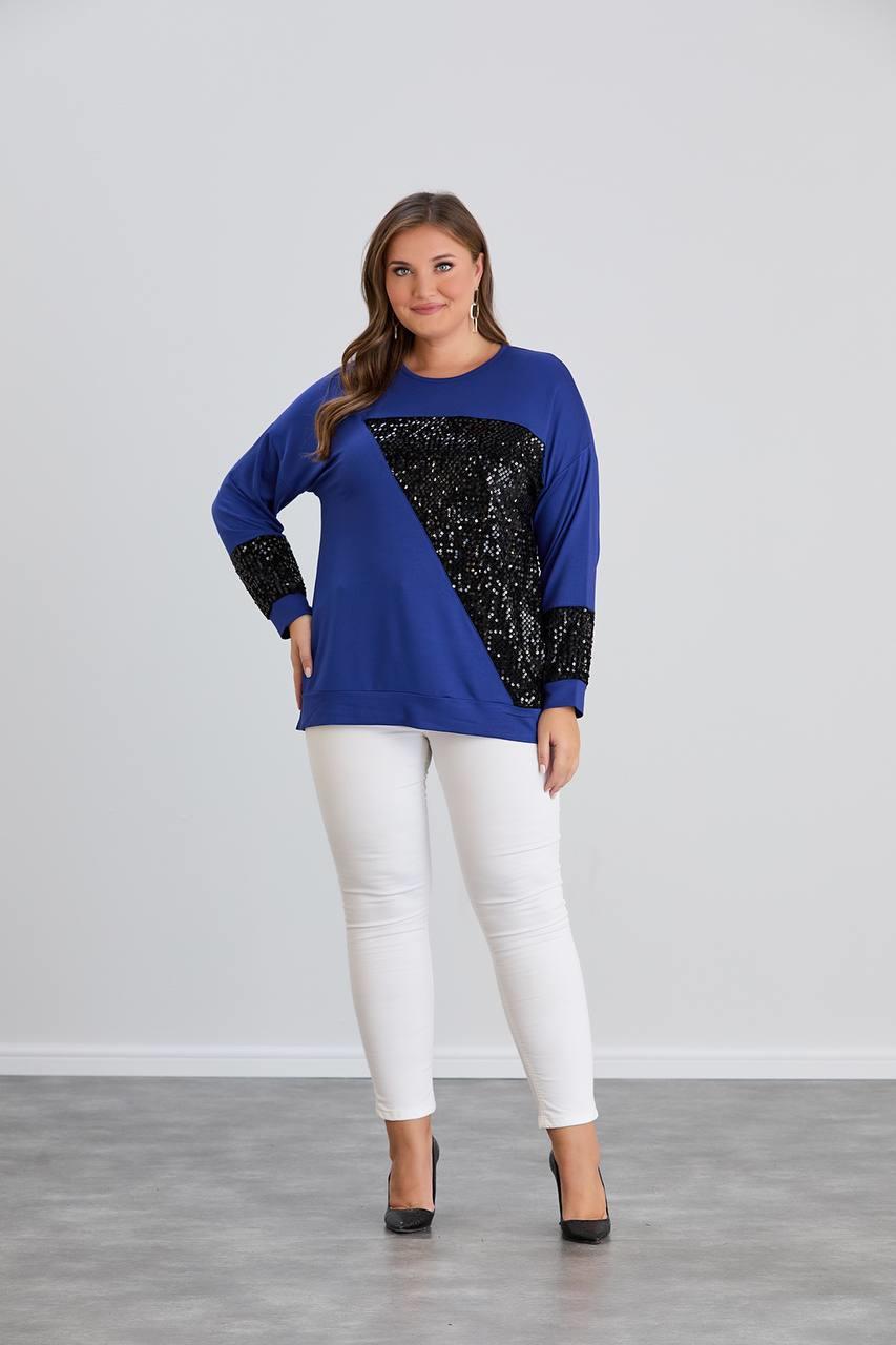 Lance Siyah Payetli Mavi BluzCRV