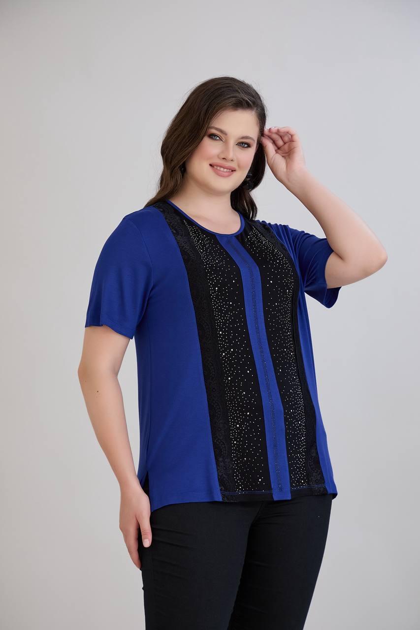 Starla Saks Mavisi Taşlı BluzCRV