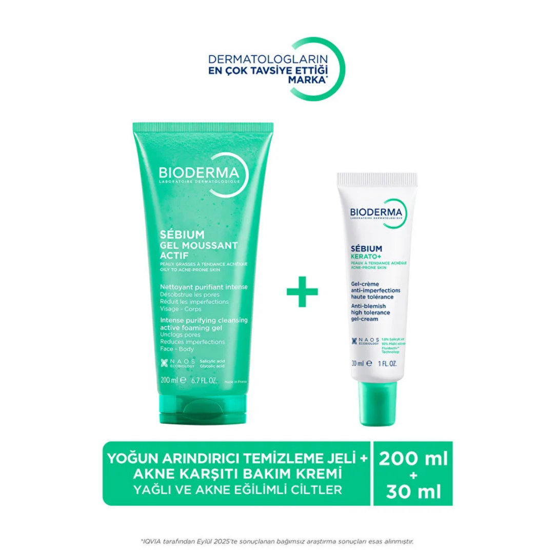  Bioderma Sebium Temizleme Jeli 200 ml + Kerato Krem 30 ml Akne Karşıtı Bakım Seti - Bioderma