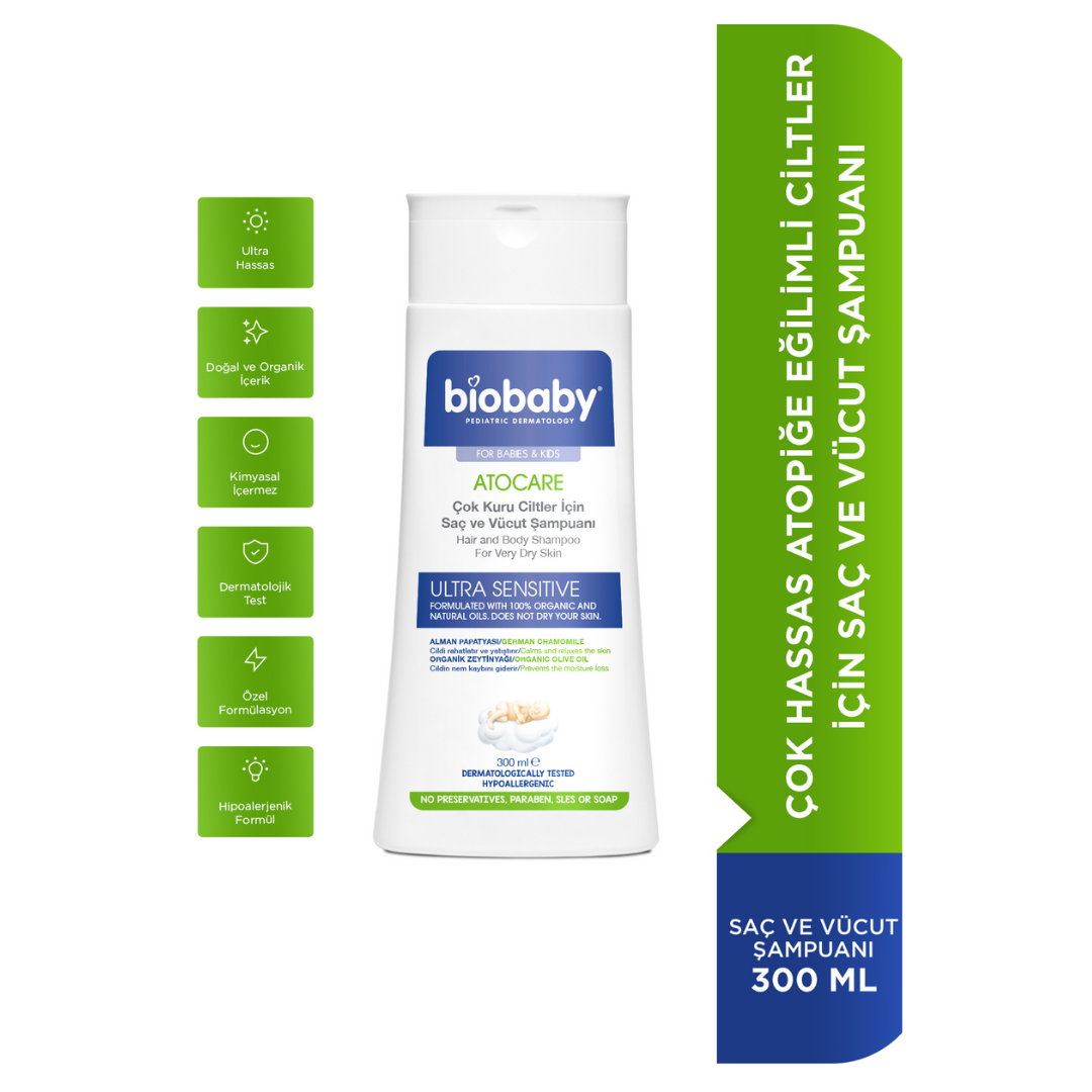Biobaby Kuru ve Çok Kuru Ciltler İçin Saç ve Vücut Şampuanı 300 ml - Biobaby