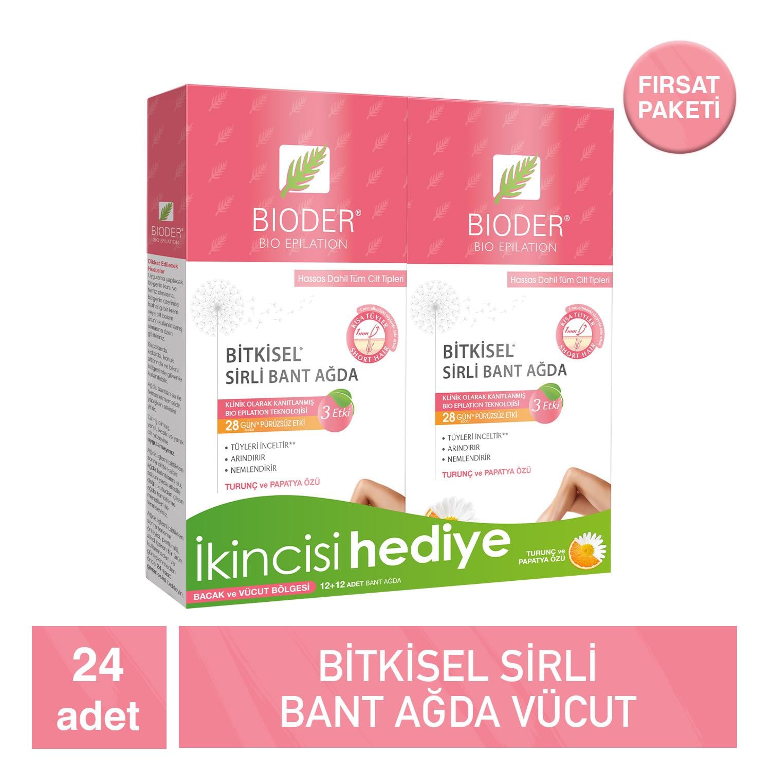 Bioder Bitkisel Sirli Bant Ağda İkincisi Hediye 12+12 Adet - Bioder