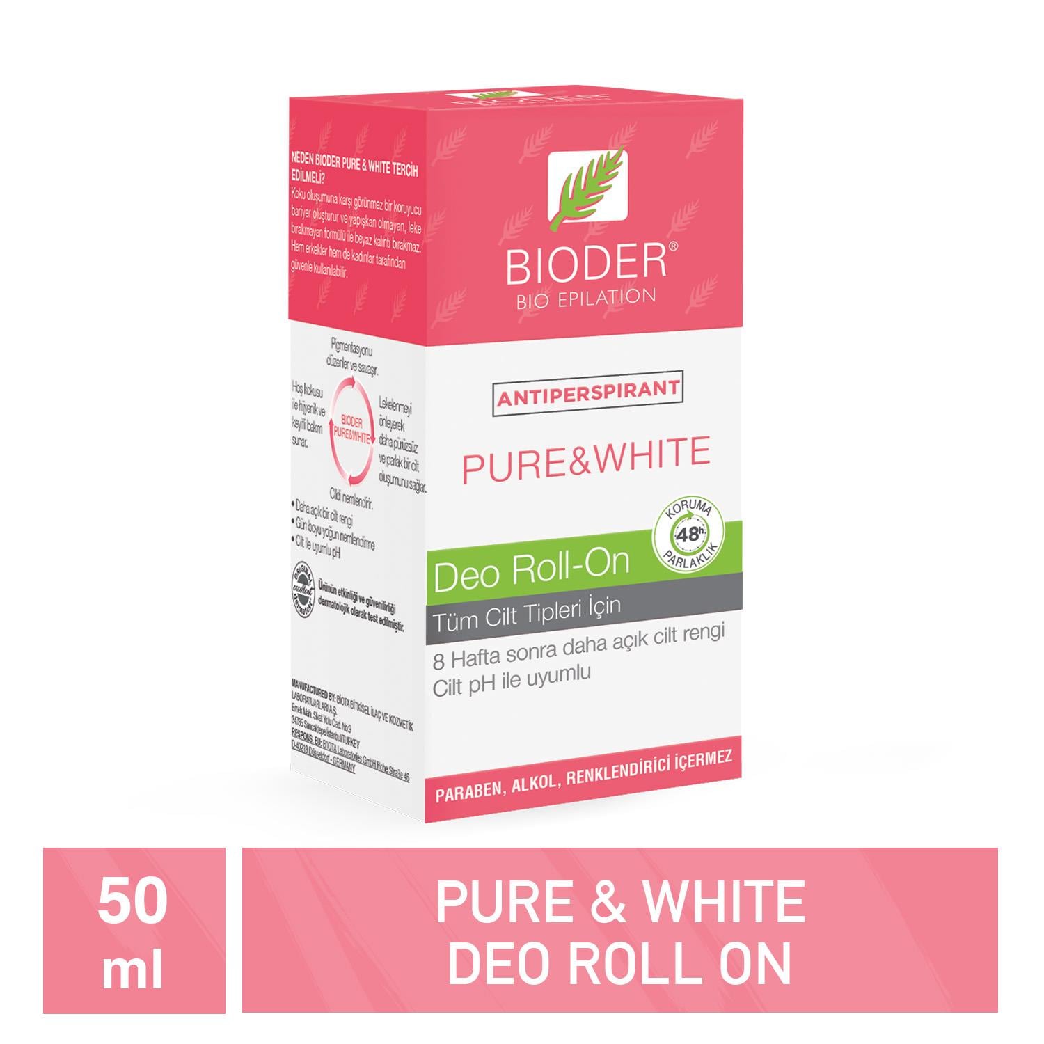 Bioder Pure & White Roll - On 50 ml Antiperspirant Terleme Önleyici - Kol Altı Beyazlatıcı Mucizevi Etki - Bioder