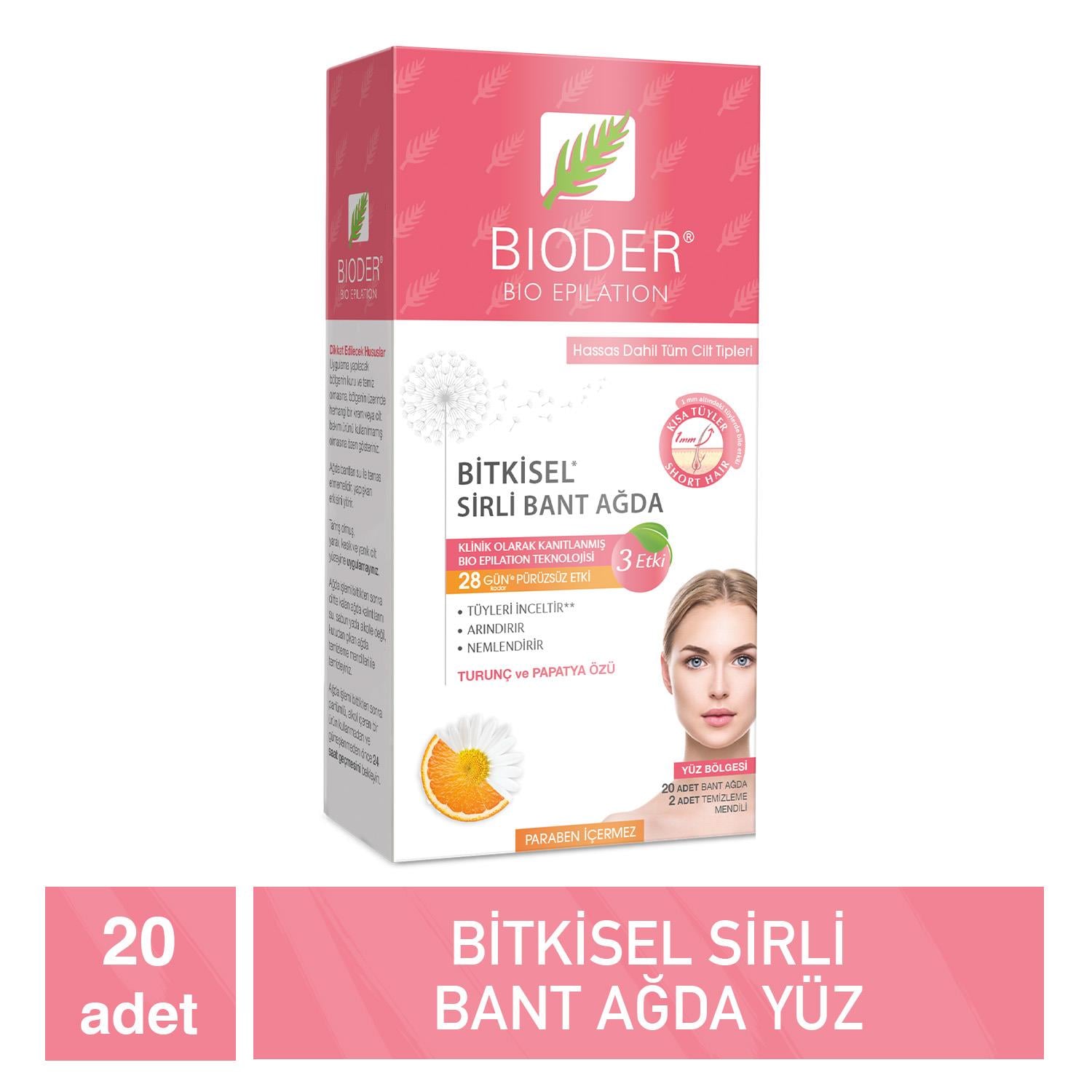 Bioder Yüz Bölgesi İçin Bitkisel Sirli Bant Ağda 20'li - Bioder
