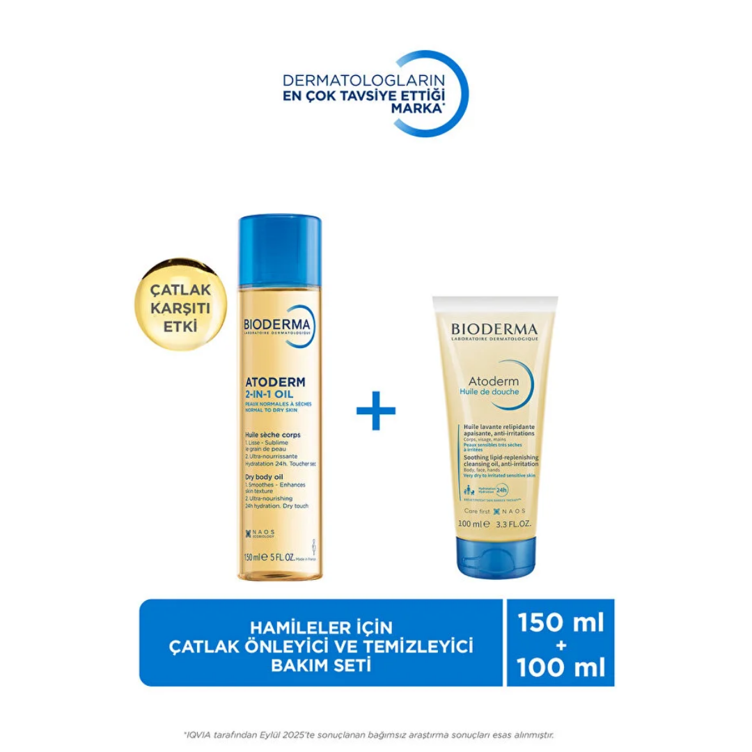 Bioderma Atoderm 2 in 1 Body Oil 150 ml + Atoderm Shower Oil 100 ml Nemlendirici ve Temizleyici Cilt Bakım Seti - Bioderma