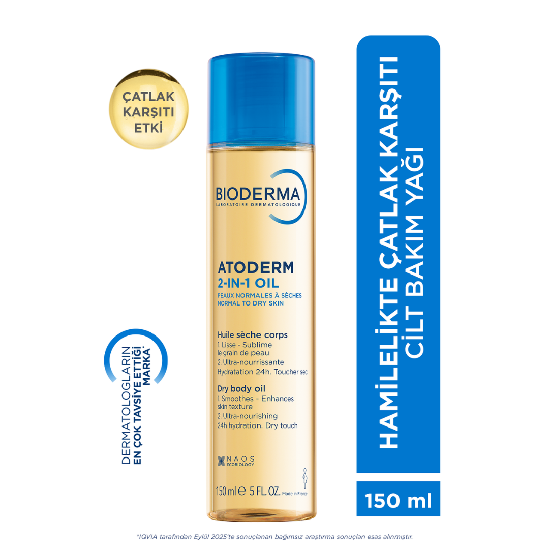 Bioderma Atoderm 2-in-1 Body Oil Hamileler İçin Çatlak Önleyici Nemlendirici Besleyici Cilt Bakım Yağı 150 ml - Bioderma