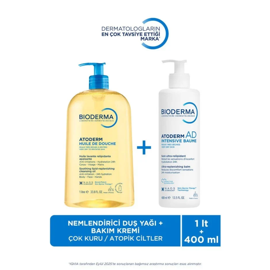 Bioderma Atoderm Duş Yağı ve Nemlendirici Krem Seti Kuru ve Atopik Ciltler İçin - Bioderma
