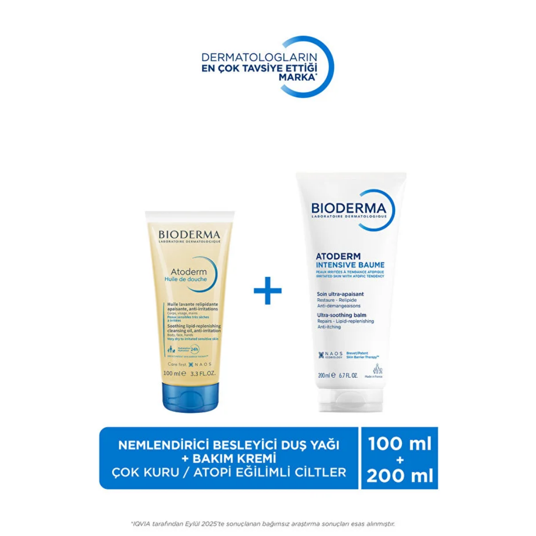 Bioderma Atoderm Intensive Balm 200 ml + Atoderm Shower Oil 100 ml Nemlendirici ve Besleyici Vücut Bakım Seti - Bioderma