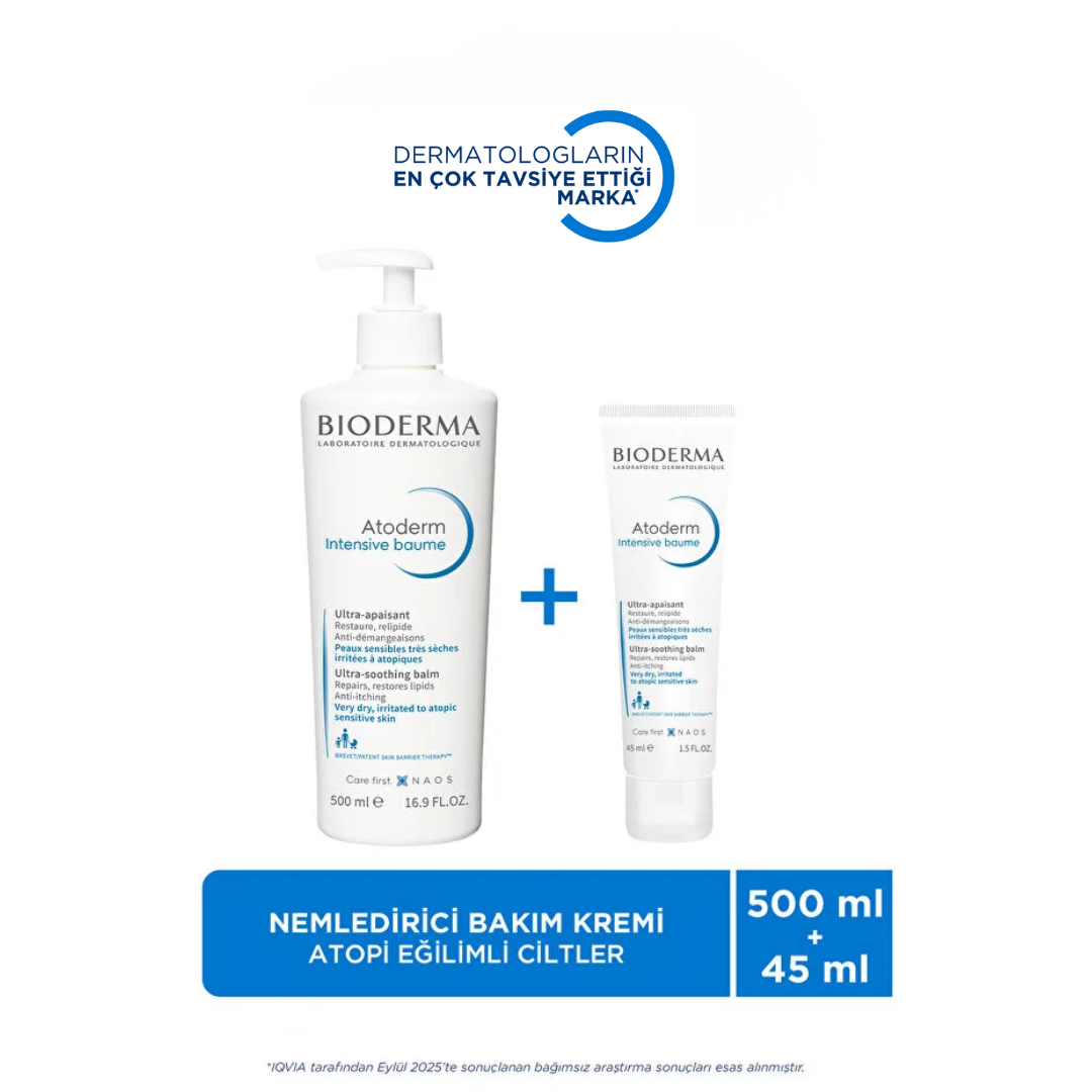 Bioderma Atoderm Intensive Baume Nemlendirici Krem Seti 500 ml + 45 ml Çok Kuru ve Atopik Ciltler - Bioderma