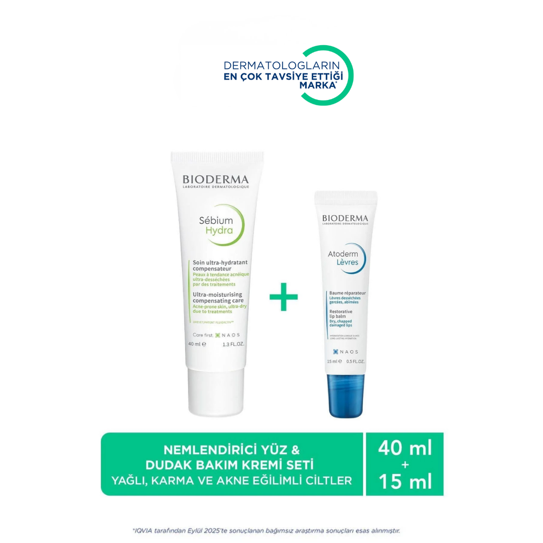 Bioderma Atoderm Lip Balm 15 ml + Sebium Hydra Cream 40 ml Besleyici Dudak Balmı ve Akne Tedavisi Sonrası Nemlendirici Krem - Bioderma