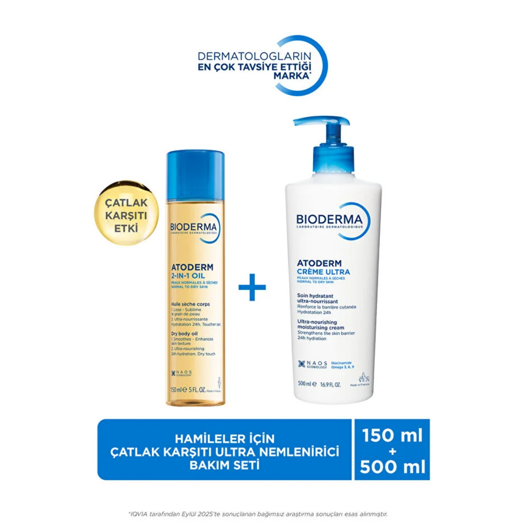 Bioderma Atoderm Nemlendirici Krem 500 ml + Atoderm 2 in 1 Body Oil 150 ml - Bioderma