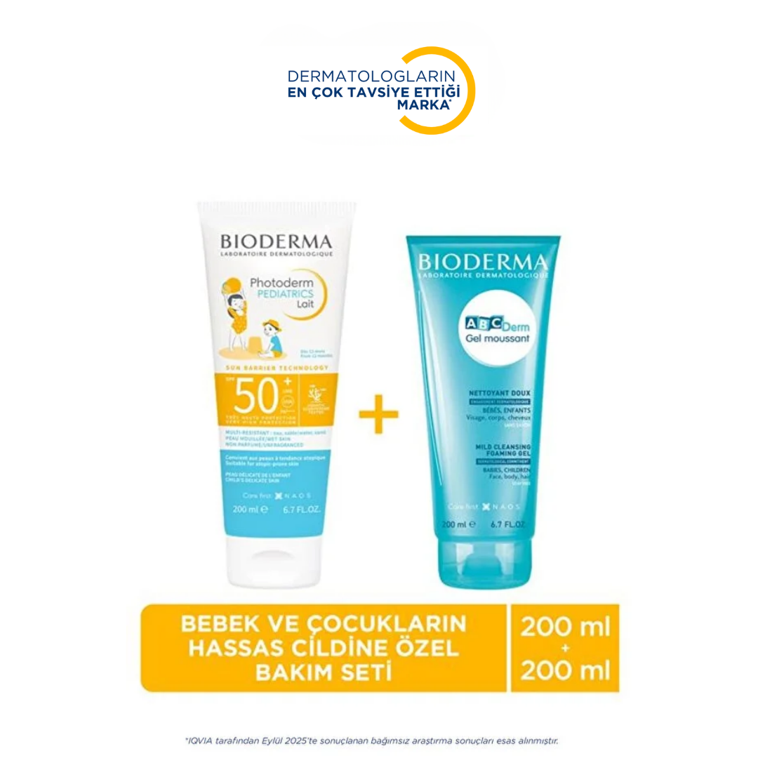 Bioderma Bebek ve Çocukların Hassas Cildine Özel Bakım Seti Photoderm Pediatrics Lait & ABCderm Yıkama Jeli - Bioderma