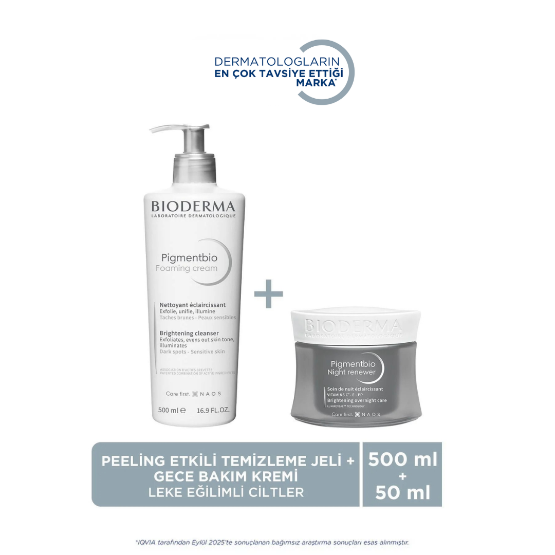 Bioderma Pigmentbio Foaming Cream 500 ml + Pigmentbio Night Renewer 50 ml Leke Karşıtı Temizleme ve Gece Bakım Seti - Bioderma