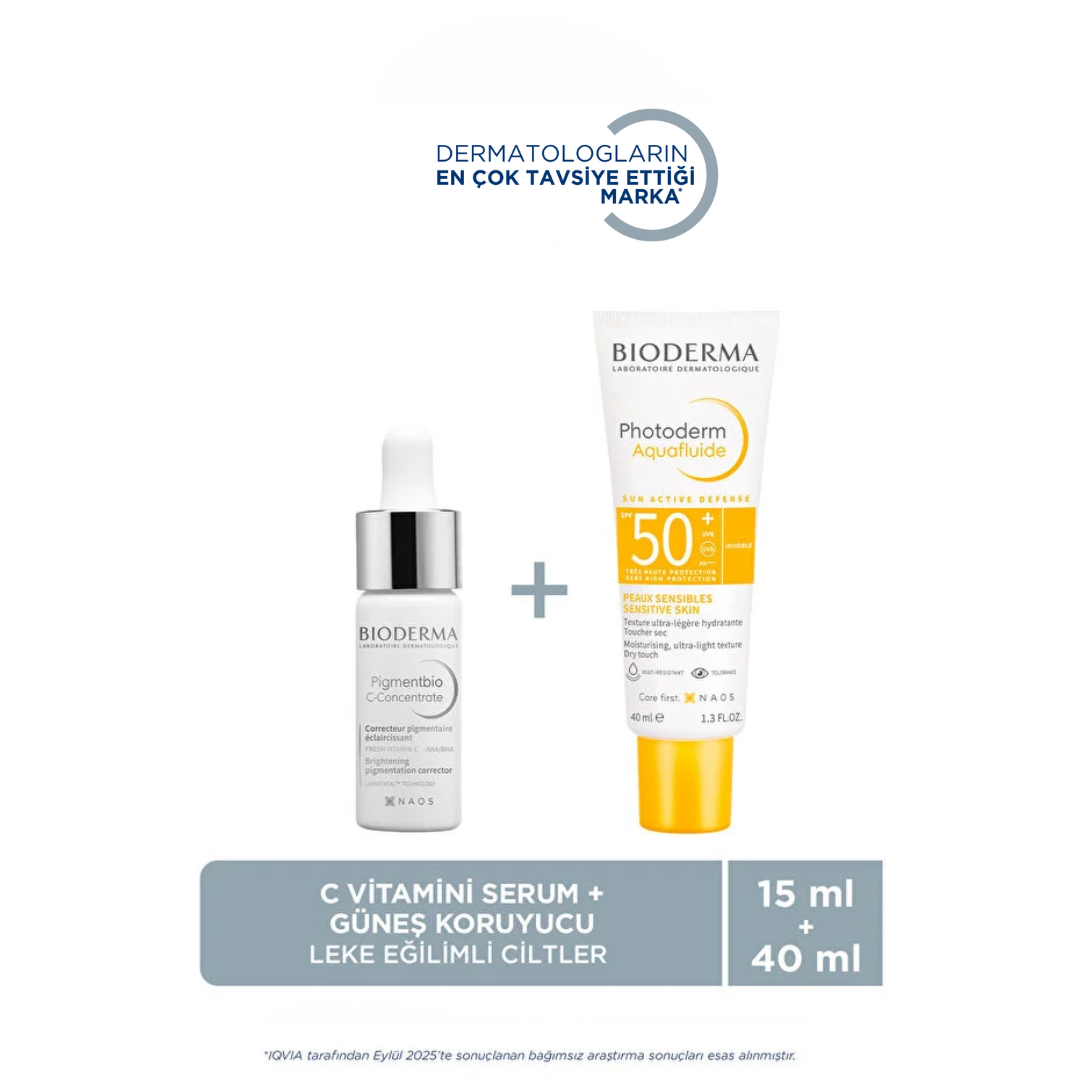 Bioderma Pigmentbio Leke Karşıtı C Vitaminli Gece Serumu 15 ml & Photoderm Aquafluid Tüm Ciltler için Yüksek Korumalı Güneş Kremi 40 ml - Bioderma