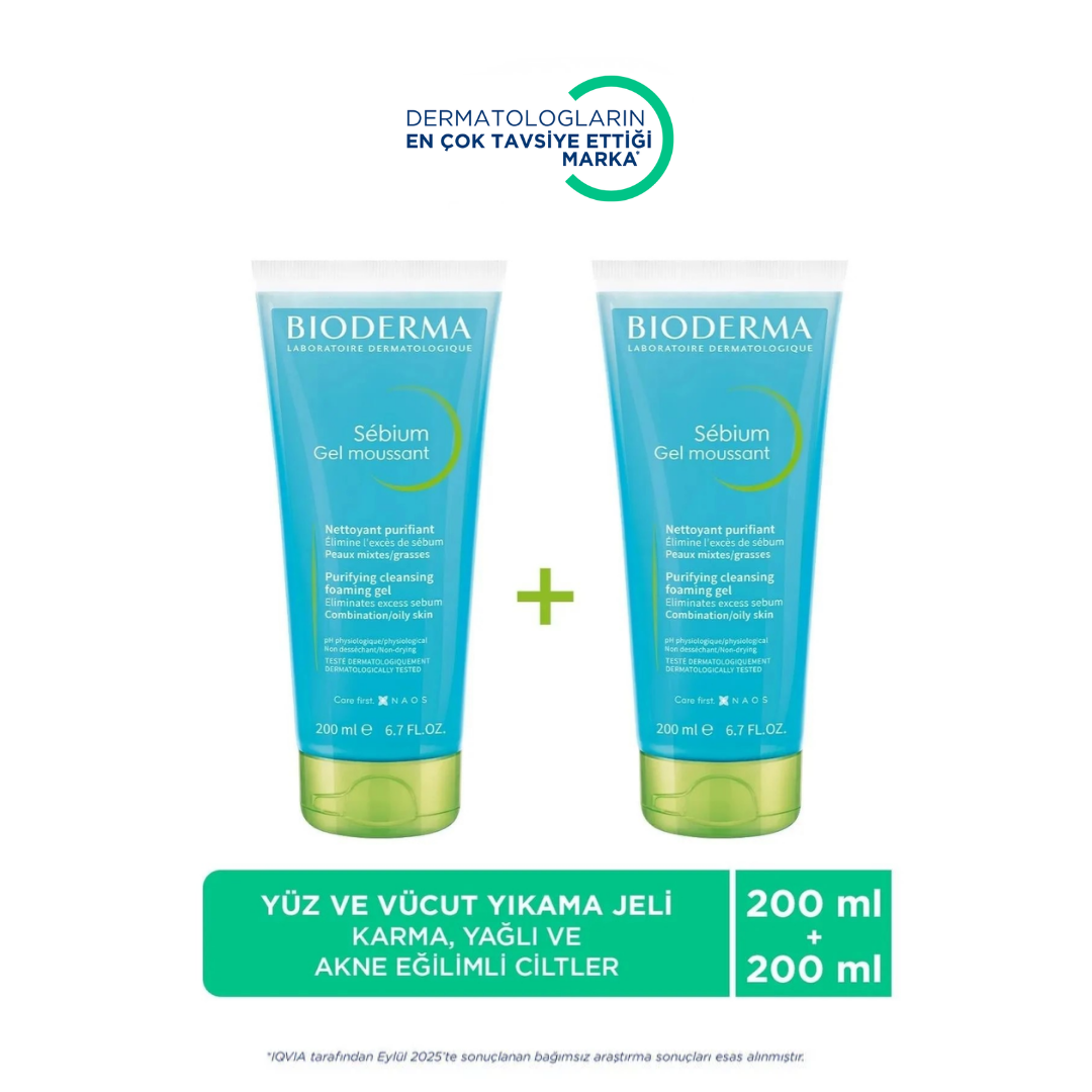 Bioderma Sébium Foaming Gel 2x200 ml Yağlı ve Karma Ciltler İçin Yüz Temizleme Jeli - Bioderma