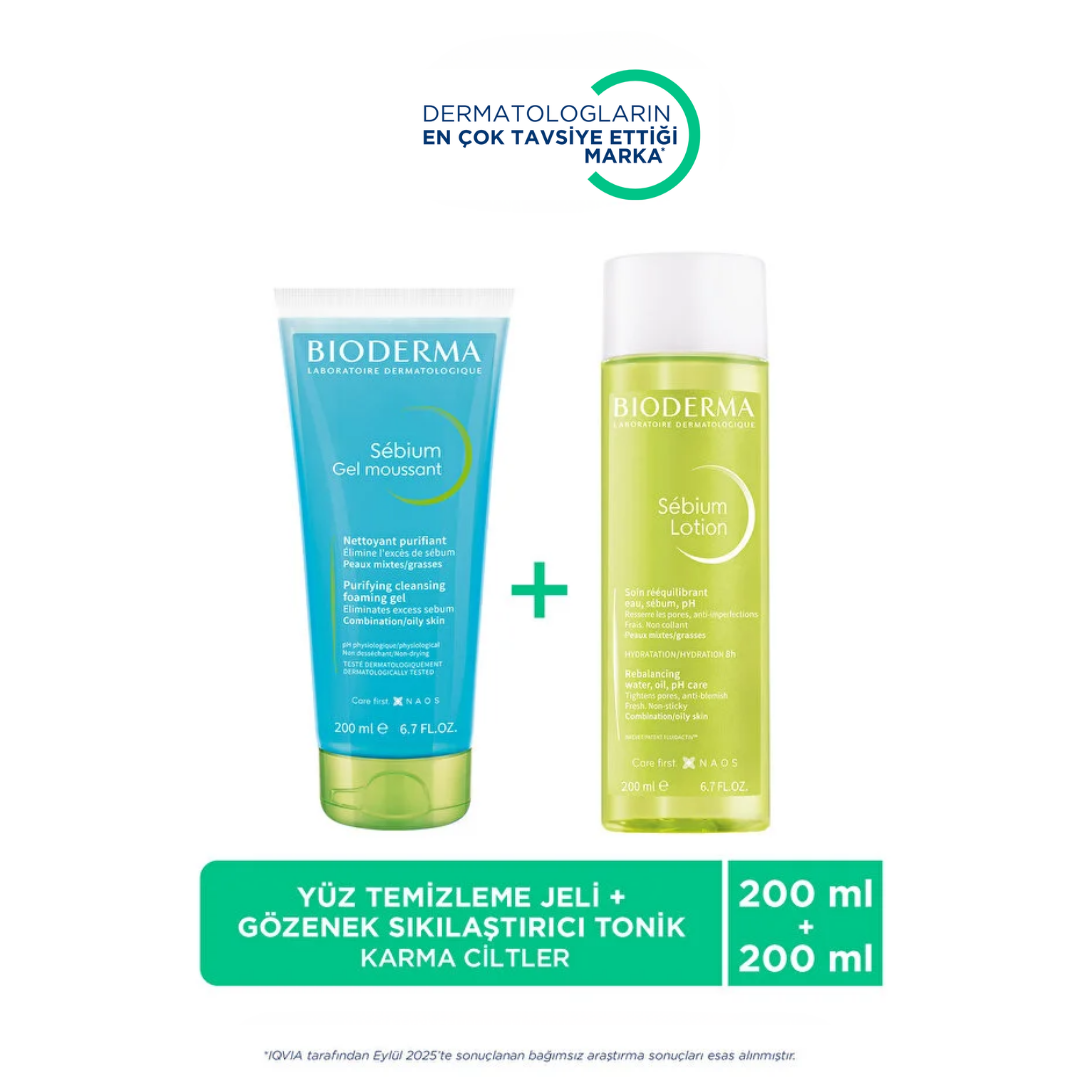 Bioderma Sébium Temizleyici Jel ve Gözenek Sıkılaştırıcı Tonik Seti 200 ml + 200 ml - Bioderma