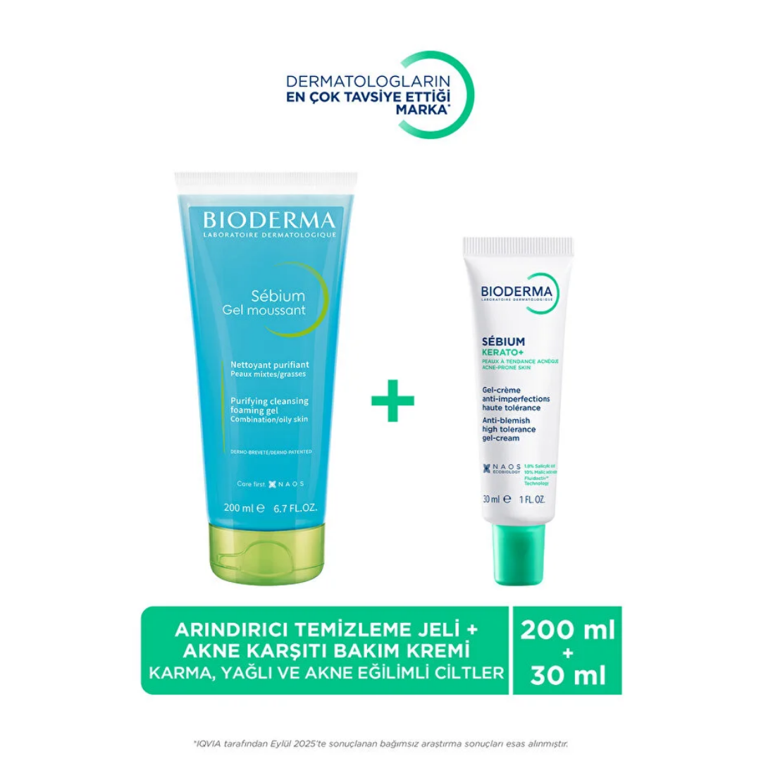 Bioderma Sebium Temizleme Jeli 200 ml ve Nemlendirici Jel Krem Seti 30 ml Yağlı ve Akneye Eğilimli Ciltler - Bioderma