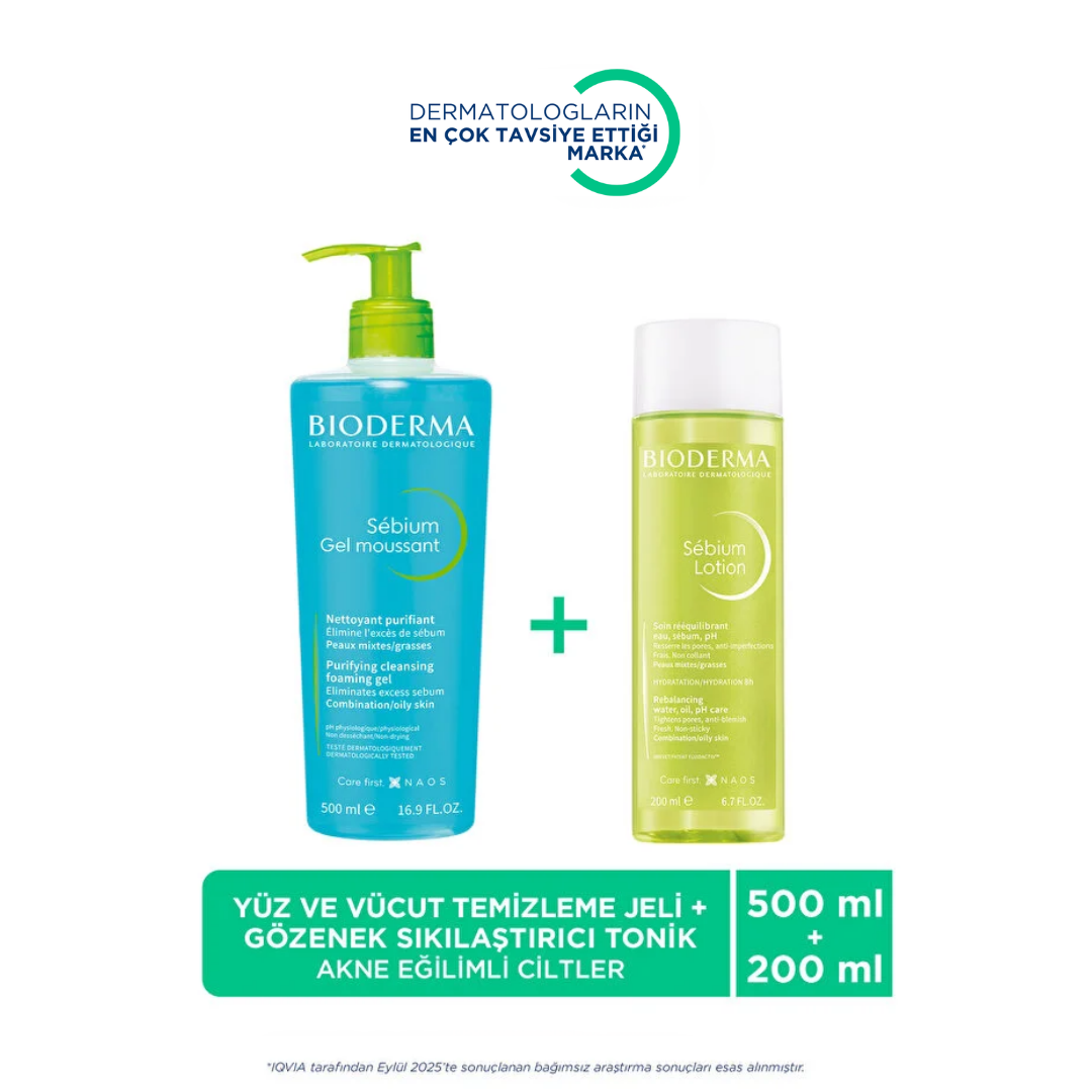 Bioderma Sebium Tonik + Yüz ve Vücut Temizleme Jeli Seti Yağlı ve Karma Ciltler İçin - Bioderma