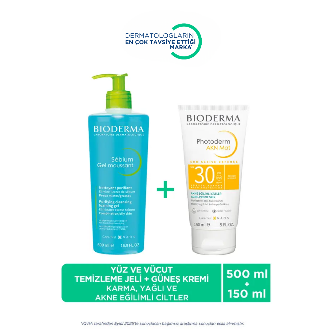 Bioderma Sebium Yüz Temizleme Jeli + Photoderm AKN Mat SPF 30 Güneş Koruyucu Seti - Bioderma