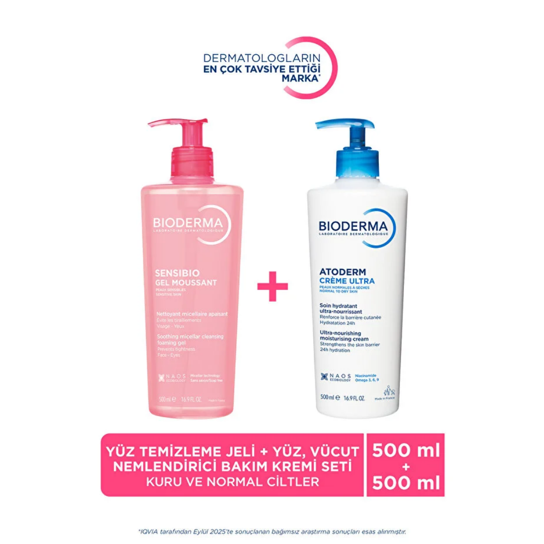 Bioderma Sensibio Foaming Temizleme Jeli 500 ml + Atoderm Nemlendirici Krem 500 ml Set - Bioderma