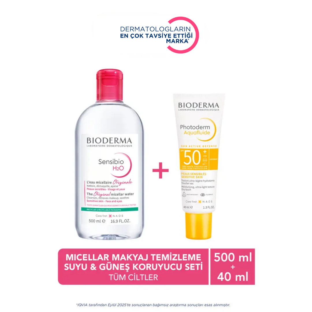 Bioderma Sensibio H2O Makyaj Temizleme Suyu 500 ml + Photoderm Max Aquafluid SPF 50+ Güneş Kremi 40 ml Set - Bioderma