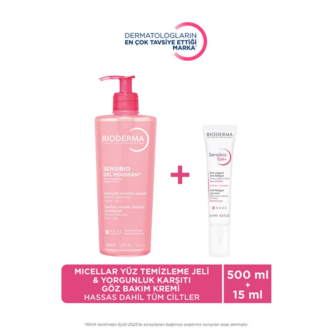 Bioderma Sensibio Temizleme Jeli 500 ml + Göz Kremi 15 ml Hassas Ciltler İçin Set - Bioderma