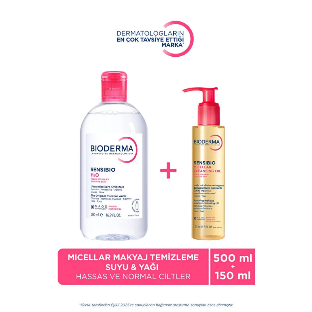 Bioderma Tüm Ciltler İçin H2O Micellar Makyaj Temizleme Suyu ve Çift Aşamalı Makyaj Temizleme Yağı 2'li Set - Bioderma