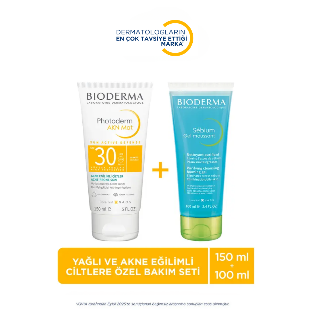 Bioderma Yağlı Ve Akne Eğilimli Ciltlere Özel Bakım Seti Photoderm AKN Mat & Sebium Yüz Yıkama Jeli - Bioderma