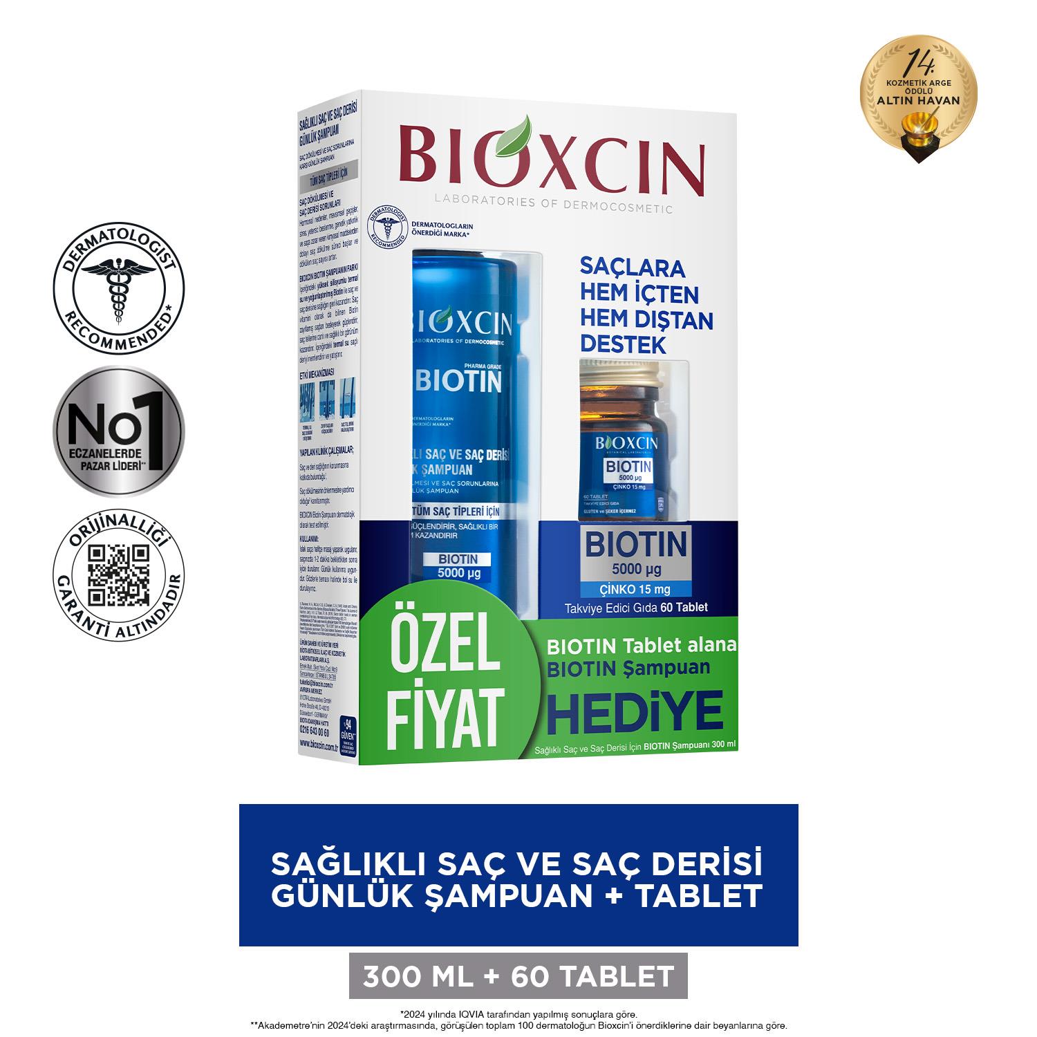 Bioxcin Biotin 5000 mg Çinko 15 mg ALANA Biotin Şampuan 300 ml HEDİYE - Bioxcin